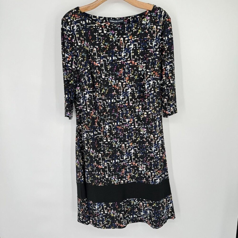American Living Dress Womens Black Pattern 3/4 Sleeve Pullover Knit Size 16 - Picture 10 of 10